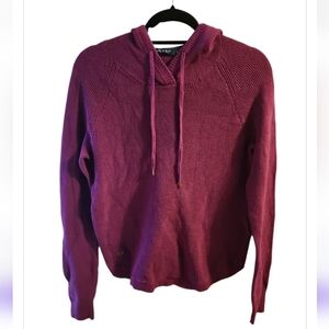 Lauren Ralph Lauren Hooded Sweater Womens Medium Cranberry Waffle Knit Cotton